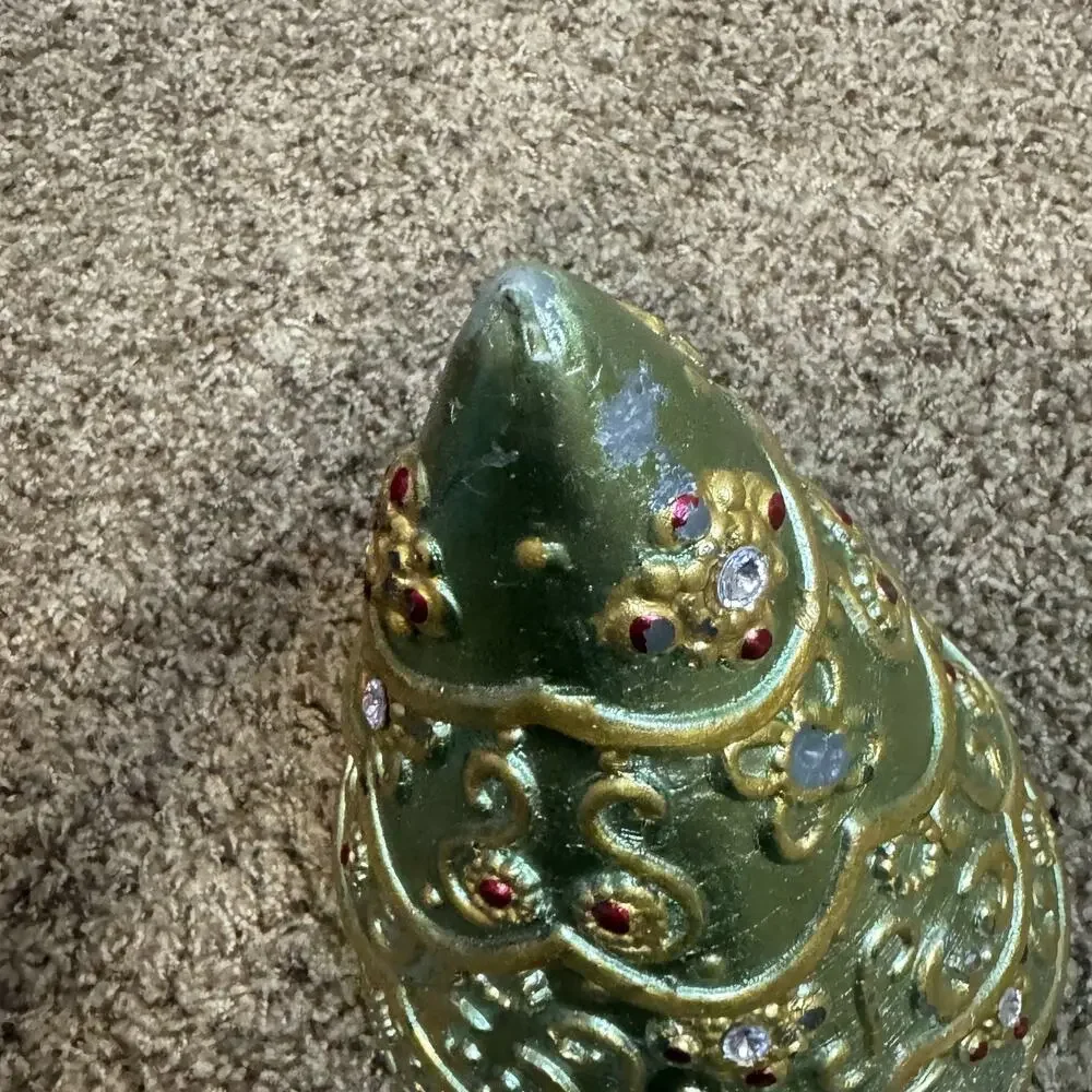 Vintage Christmas Trees shaped Candle wax w/ wick ornate decorated‎ 9.5